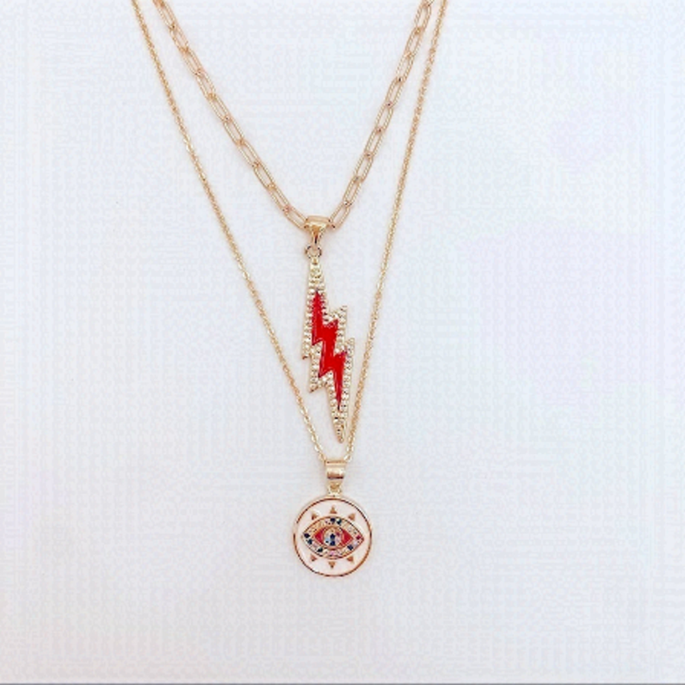 BADASS Lightening Bolt And Evil Eye Necklace.